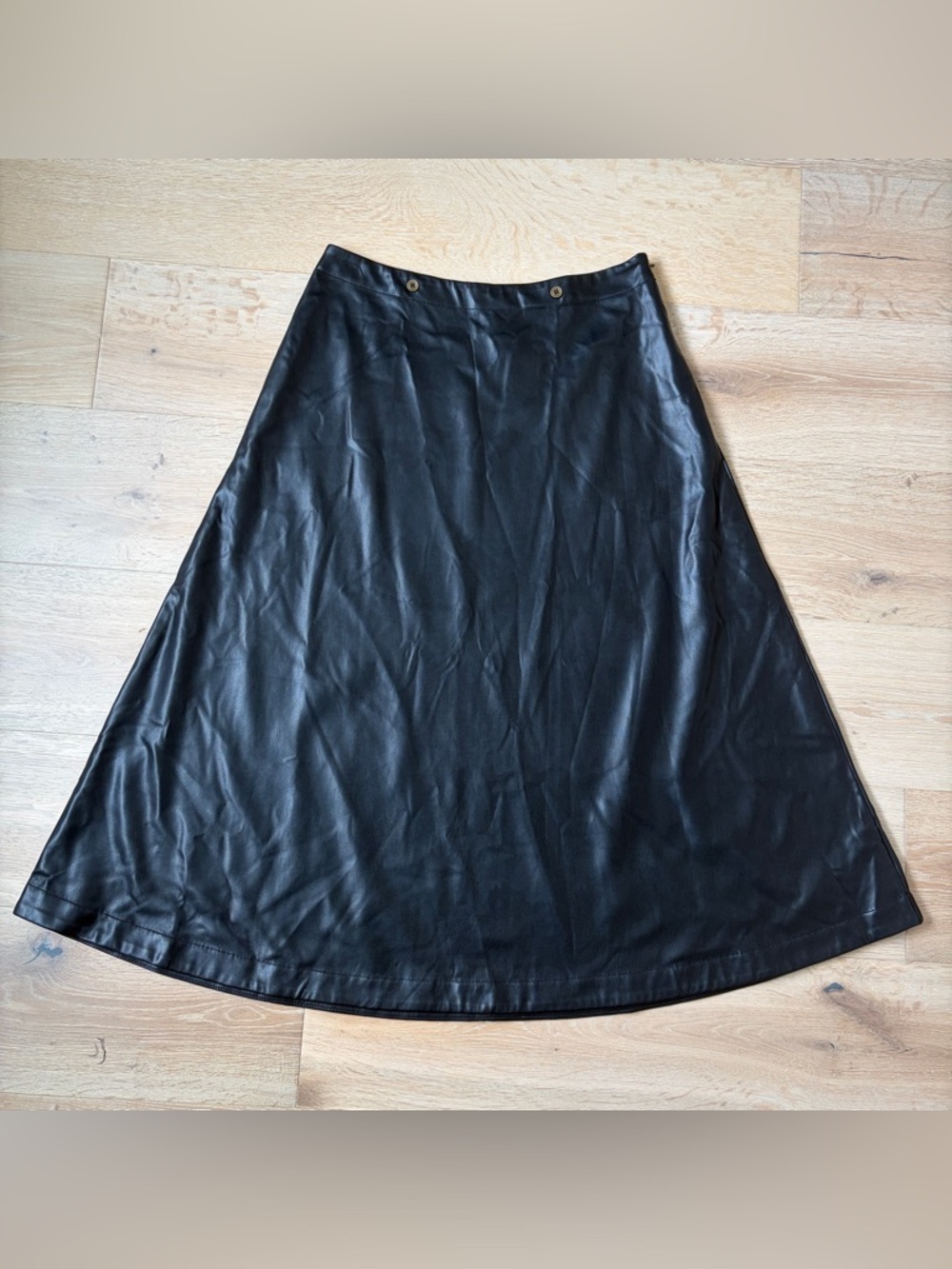 Anthropologie Black Faux Leather Midi Skirt A-Line Sz 14 NWT Vegan High Waist*C1 - Picture 2 of 4